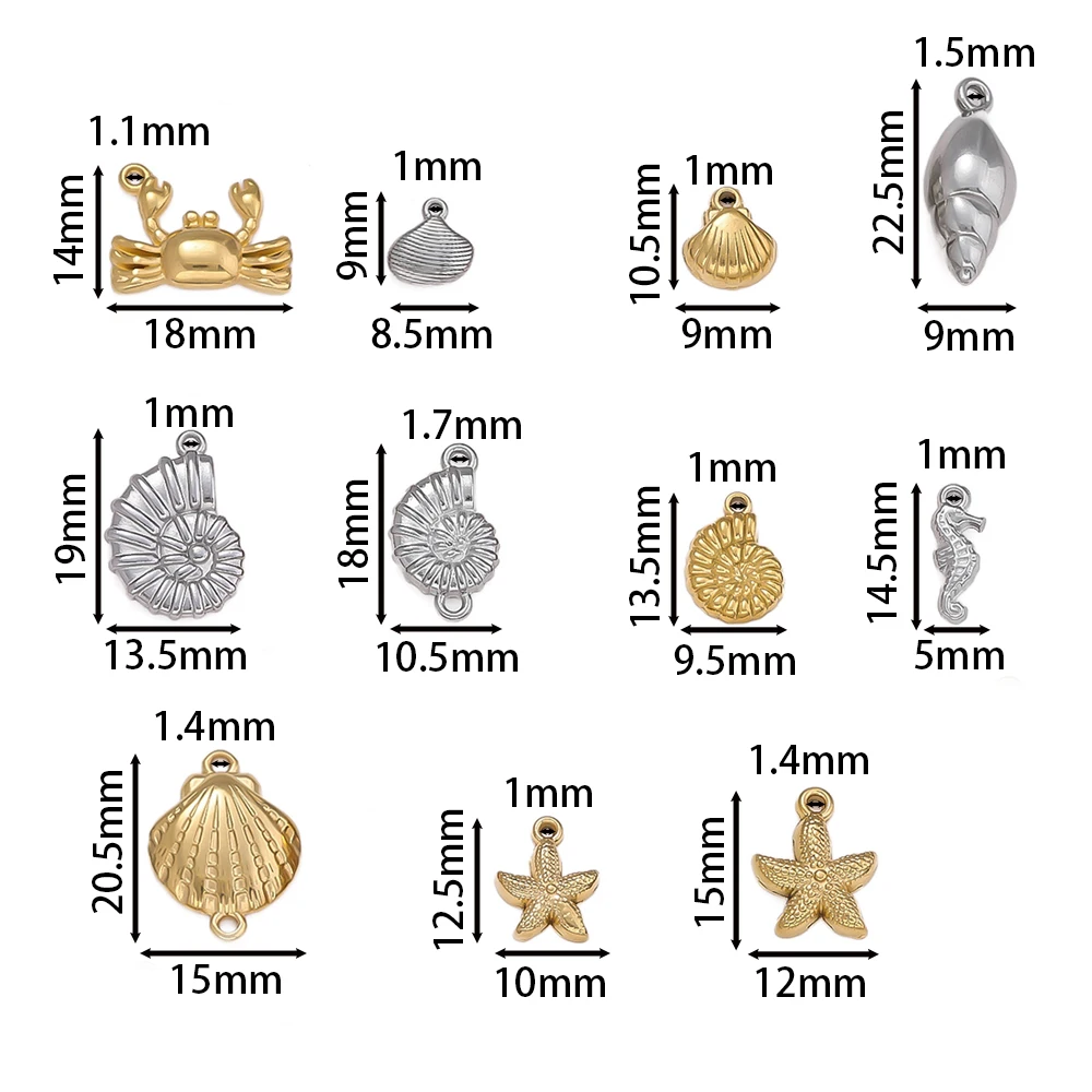 2Pcs Stainless Steel Ocean Theme Shell Starfish Turtle Conch Charms for DIY Handmade Earring Necklace Bracelet Jewelry Making - Detail 1