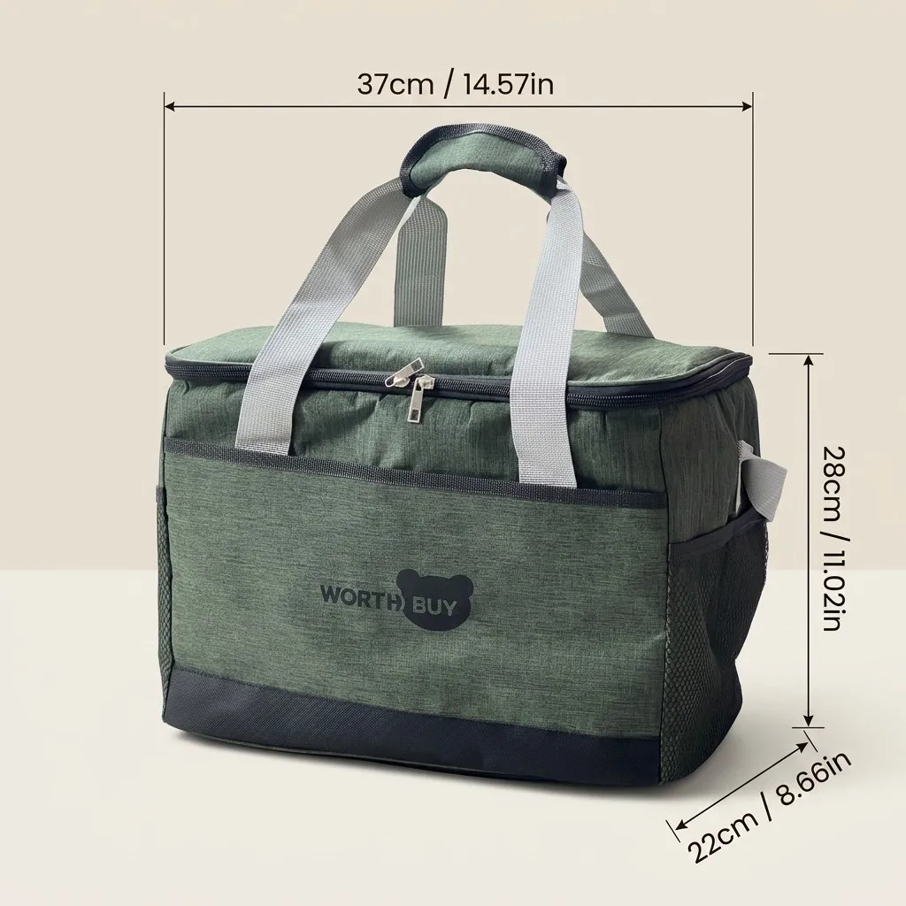 Thermische lunchtas met grote capaciteit, geïsoleerde koeltas, lekvrij Oxford, draagbare picknicktas voor mannen, vrouwen, kinderen, werk, kamperen, reizen