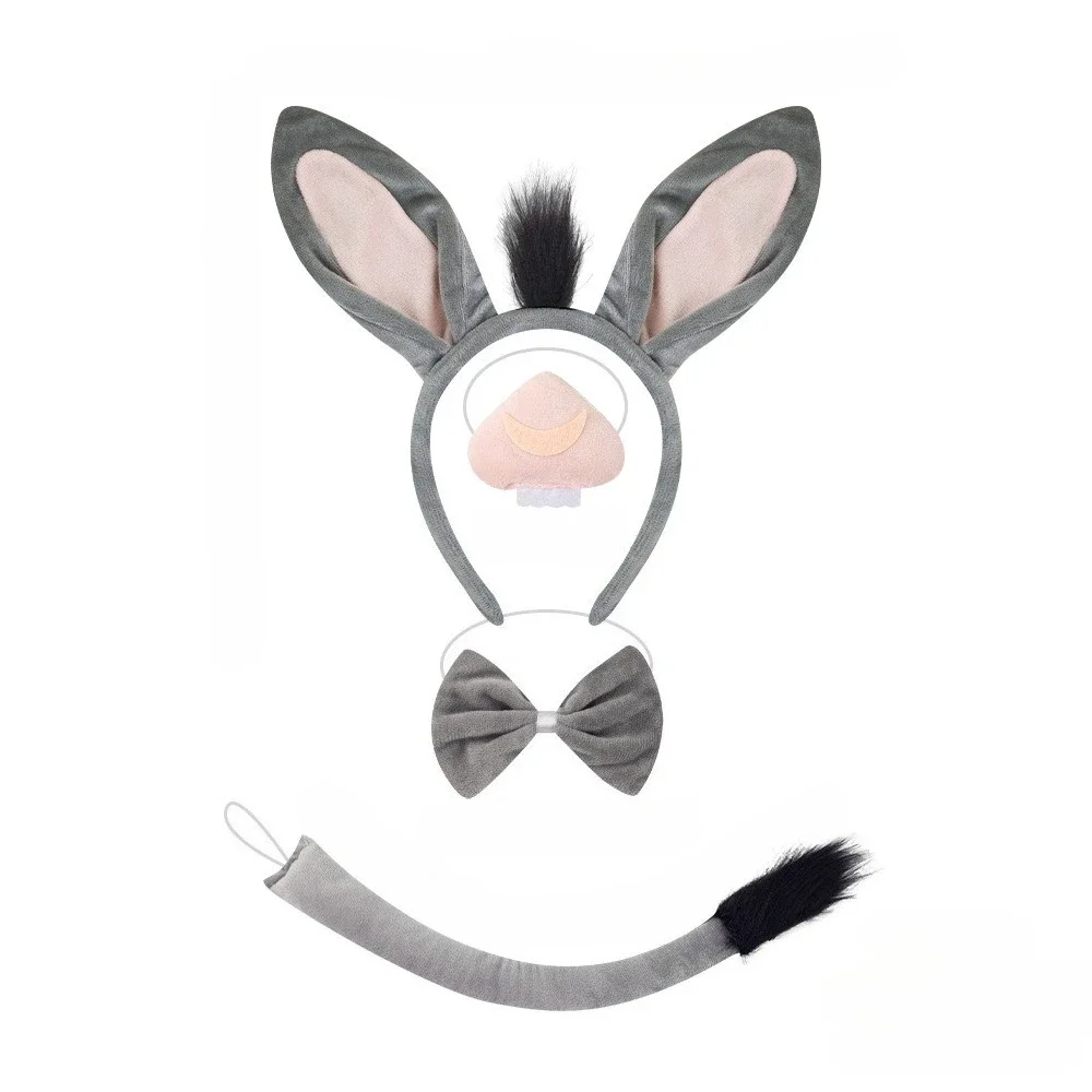 

Комплект костюма осла с ушками животных, повязка на голову, хвост, нос, галстук-бабочка, Хэллоуин, день рождения, Рождество, косплей, вечерние украшения