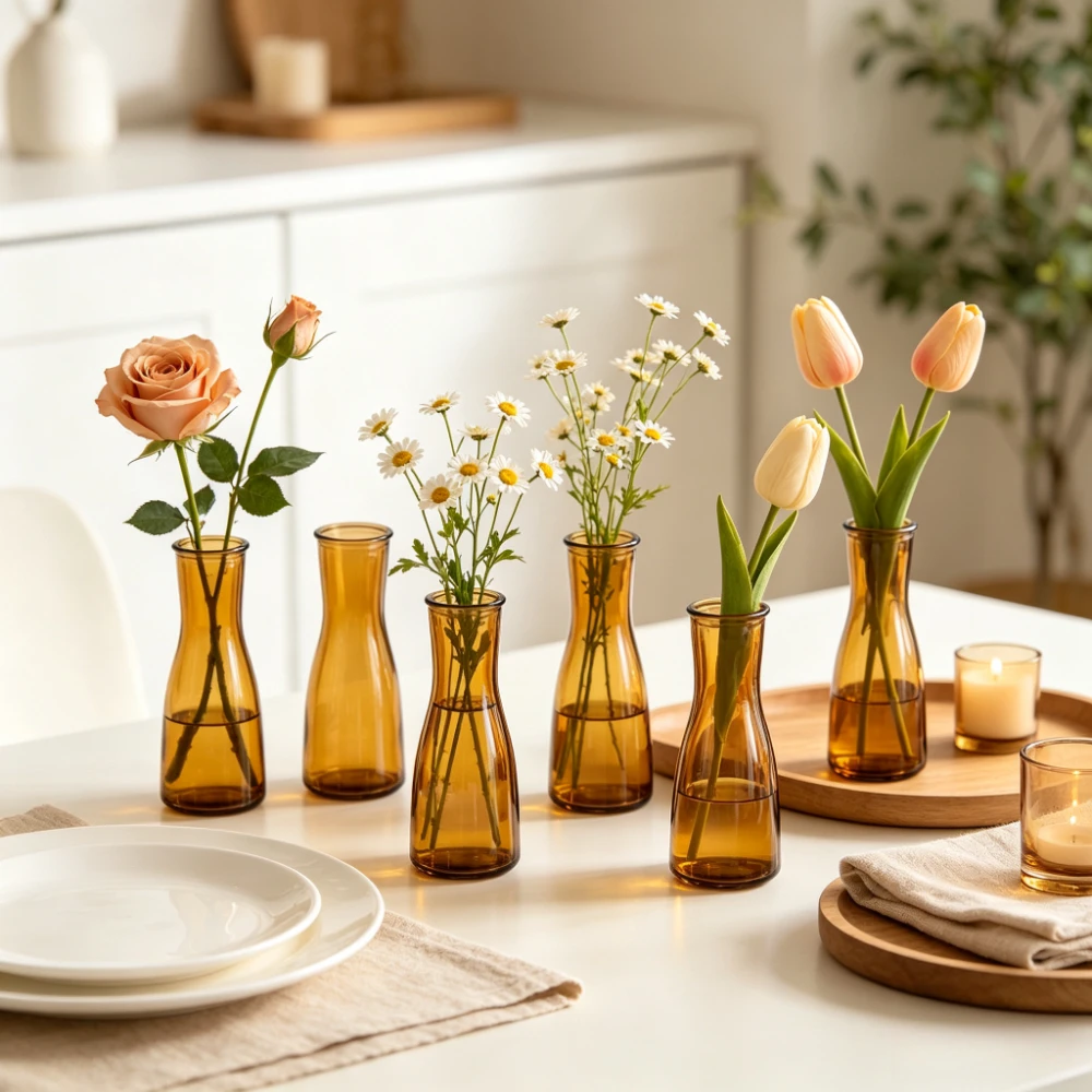 6/12Pcs Clear Glass Vases Set Minimalist Slim Neck Flower Vase for Wedding Centerpiece Dining Table Living Room Home Decor