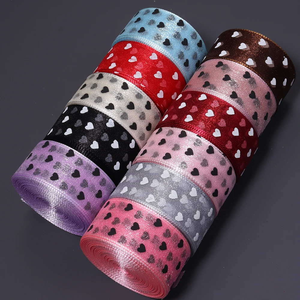 10 Yards 2,5 cm herzbedruckte Chiffonbänder, weiches Netzband für Hochzeitsdekoration, Geschenkverpackung, DIY-Schleifen und Haaraccessoires – Detail 6