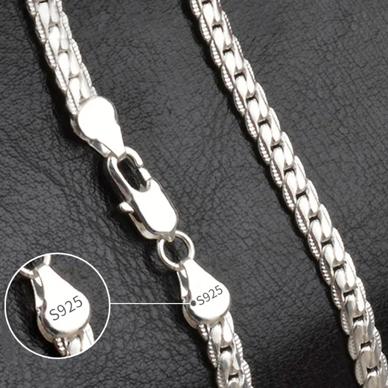 Collier en Or/Argent 18K pour Homme et Femme, Bijoux de Fiançailles et de Mariage, à la Mode, 6mm sur le Côté, 8/18/20/24 Pouces