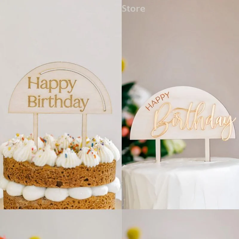 1pcs Half Circle Simple Letter Style Happy Birthday Cake Dessert Plugin Birthday Party DIY Decoration