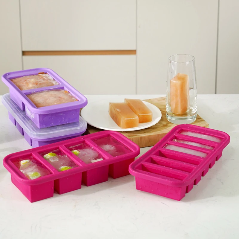 1/2 Cup Silicone Freezer Molds with Lid Reusable Ice Cube Trays Soup Sauce Broth Meal Prep Containers Oven & Dishwasher Safe