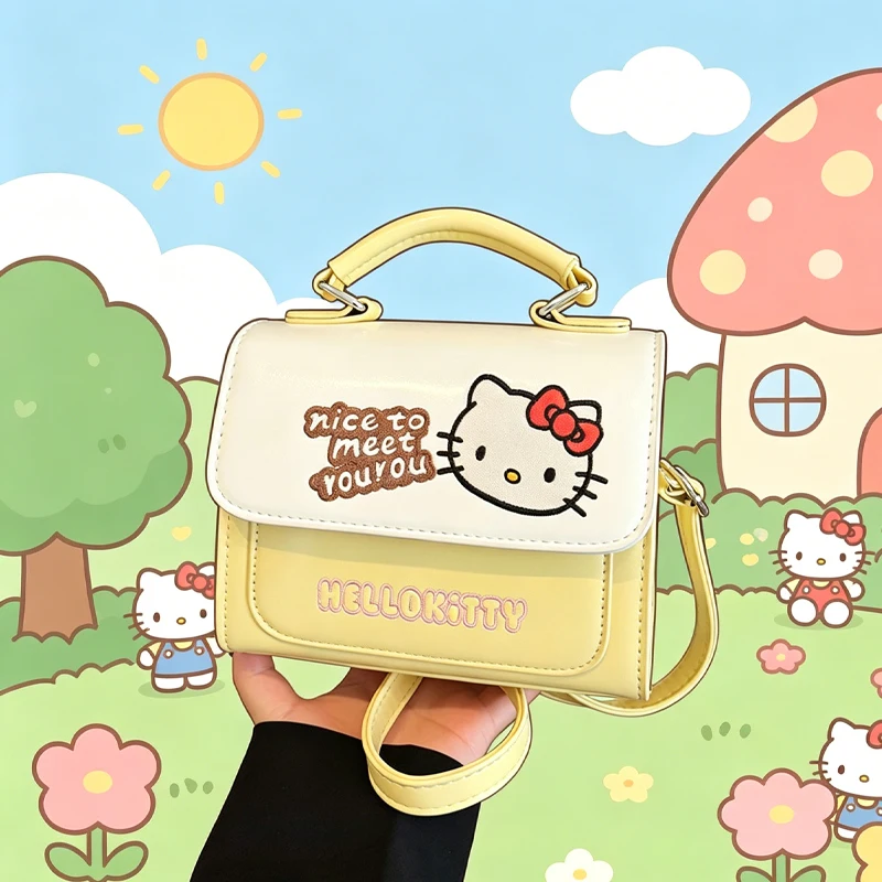 New Hello Kittys Crossbody Bag Embroidery Small Square Bag Girl All-Match Girl Hand-Held Crossbody Bag Bags for Woman