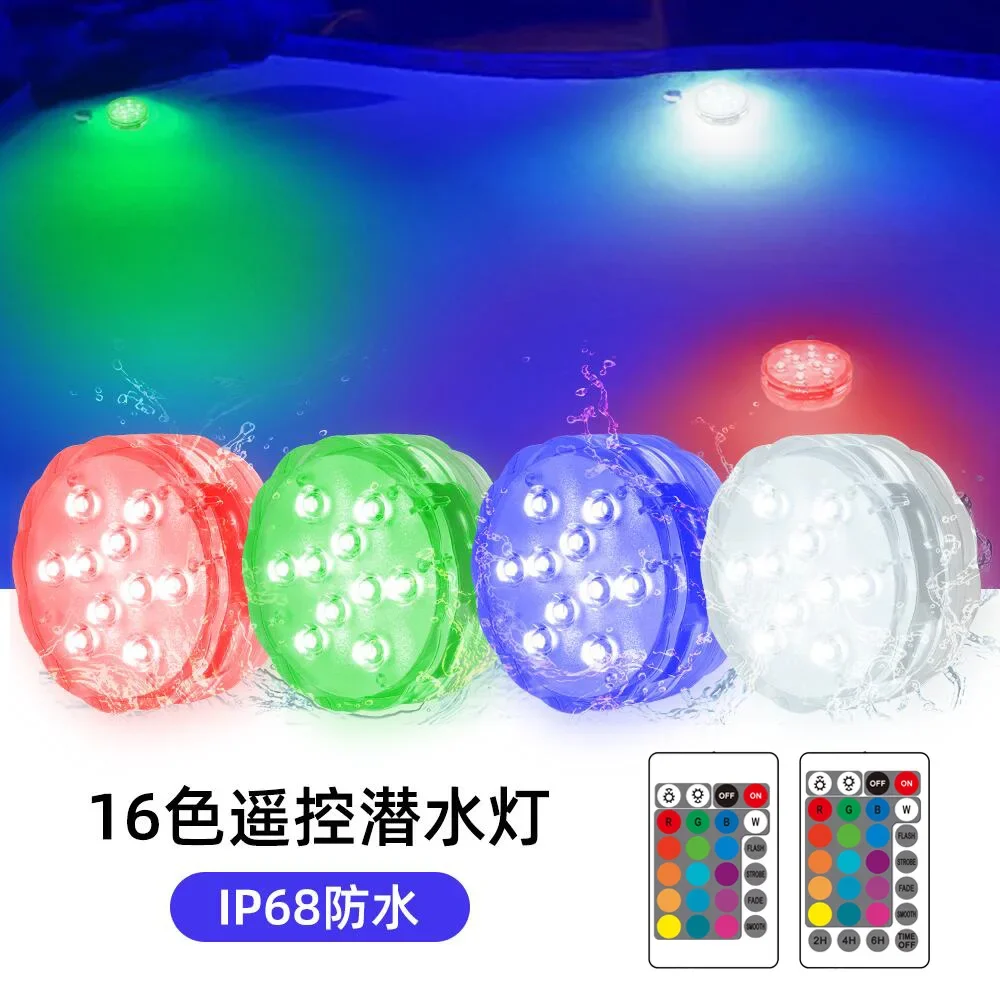 

10leds RGB Led Submersible Light Underwater Night Lamp Battery Operated Garden Swimming Pool Light for Wedding Party Vase Bowl