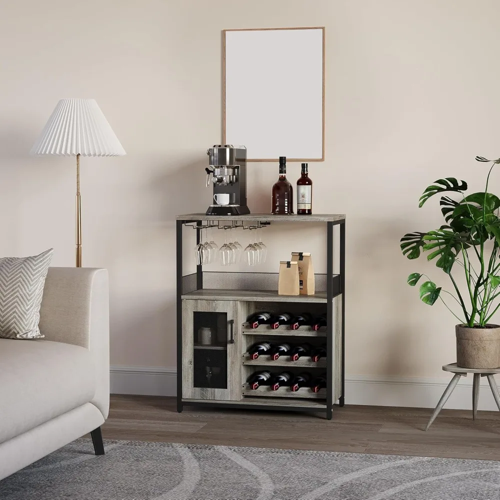 Kahve Bar Dolabı, Çıkarılabilir Şarap Raflı Şarap Bar Dolabı, File Kapılı İçki Dolapları, 91 cm Yüksekliğinde, Mutfak İçin
