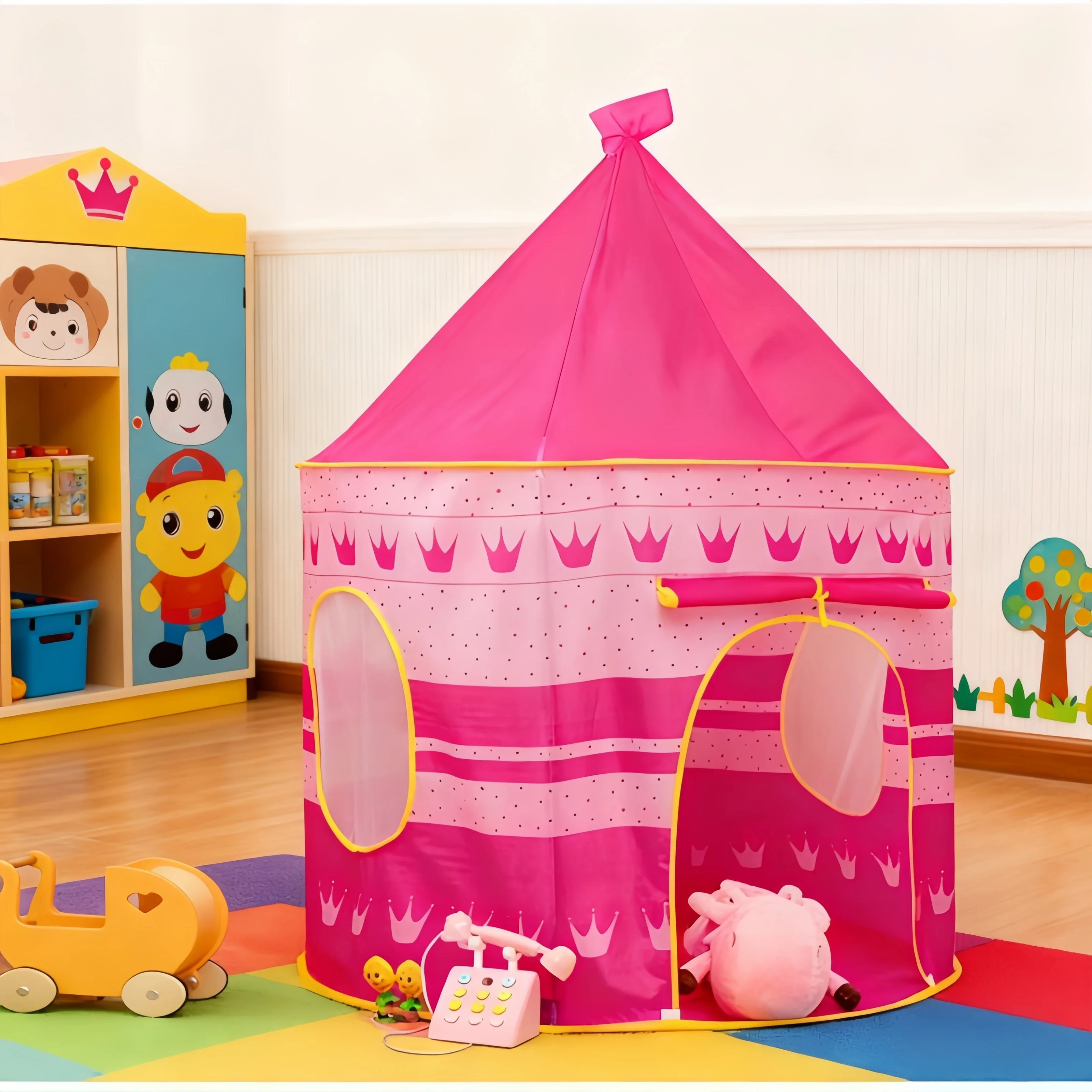 Tentes pliantes pour nourrissons et tout-petits, château Portable pour enfants, maison de jeu rose et bleue, jouets de Camping, cadeaux d'anniversaire et de noël en plein air, décor de chambre