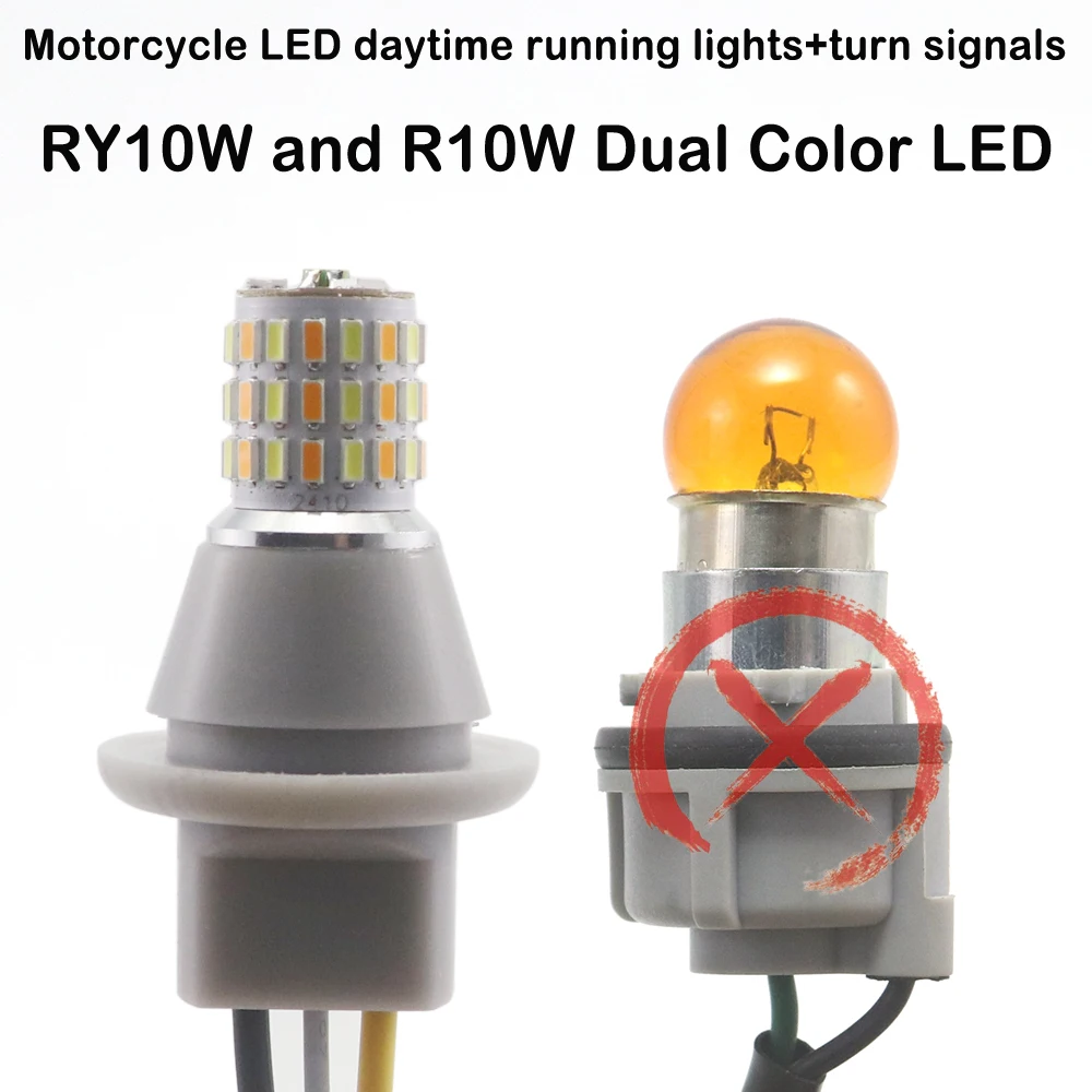R10W RY10W Motorcycle LED Dual Color Daytime Running Lights Turn Signal Lights For Motorcycles Cars Pack of 2