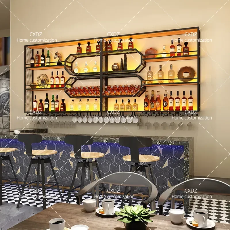 Wall Mounted Wine Rack Display Cabinet for Restaurant Bar Home Storage Shelf Multifunctional Hanging Locker for Bottles and