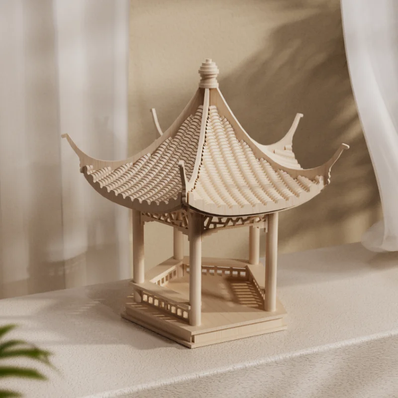 

Garden Pavilion Miniature Architecture Wooden Craft Ornament DIY Assembly Model kit Prefabricated Wooden House Building Blocks