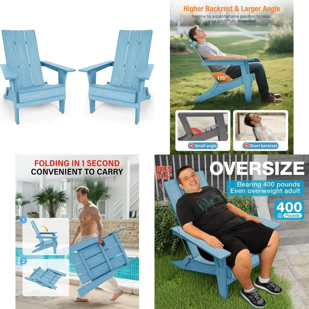 

YEFU Set of 2 Oversized Folding Adirondack Chairs - 400lb Capacity - Plastic with High Back, Similar to Wooden