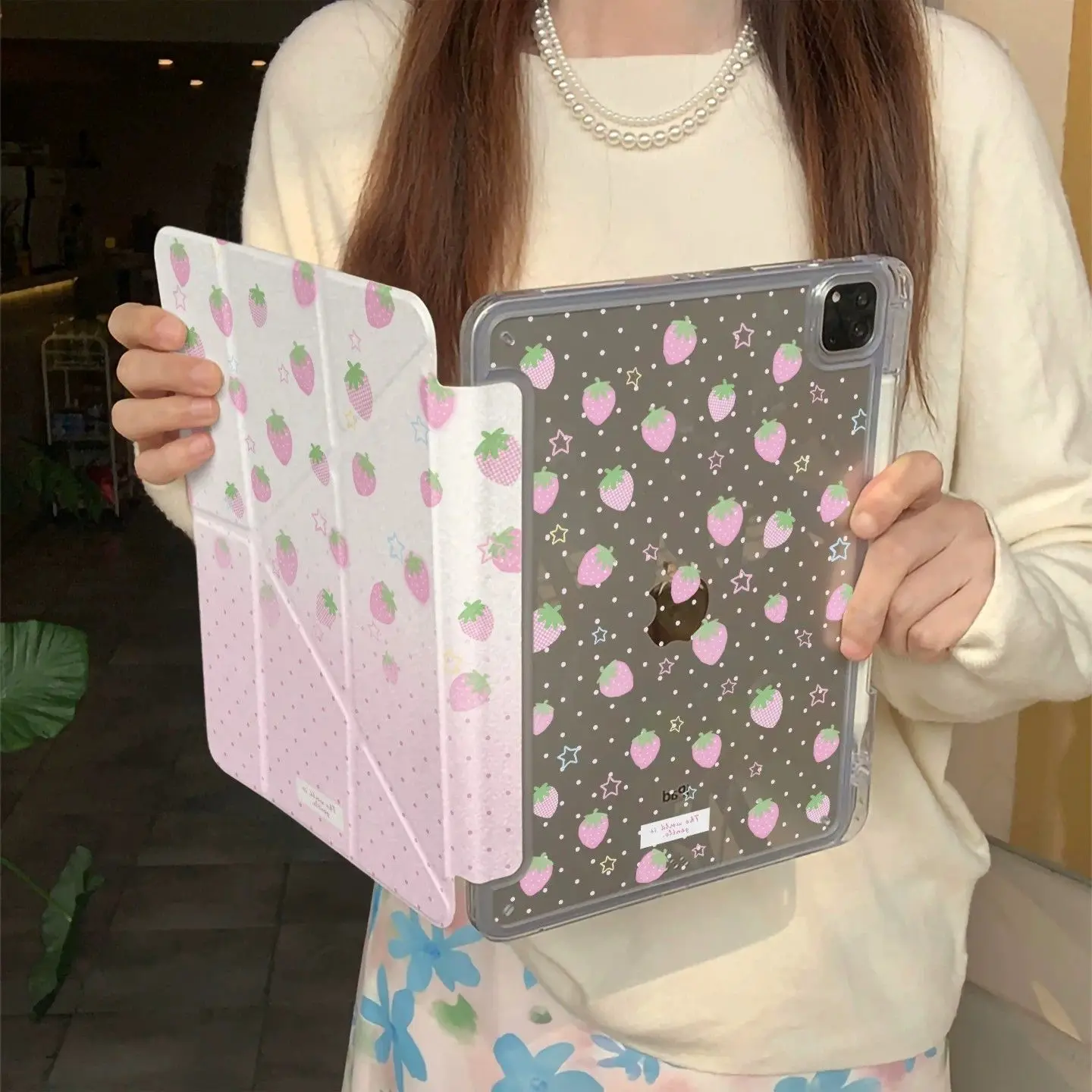 Polka Dots Strawberry Y-fold Flip Cover For iPad 10th 11th Gen 7/8/9 10.2'' Case For Air 4 5 6 7 11 Air 2 9.7 Pro 11 Mini 6 7