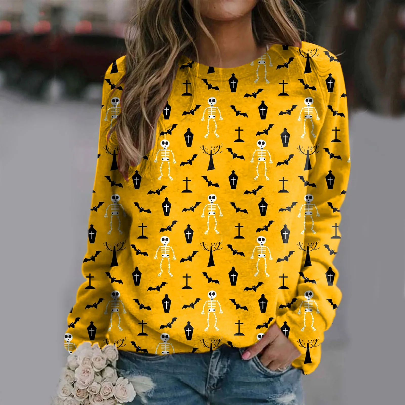 Boring Honey Fashion Halloween Costume Tops Round Collar Halloween Costumes For Women T-Shirts Long Sleeves Women's Blouse