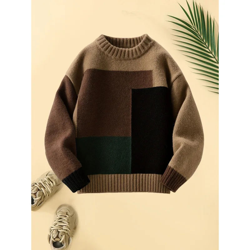 

Thick Knit Boys Sweater Winter Warm Children's Clothing Male Toddler Knitted Sweater Non-deformable Fabric Cross-Border