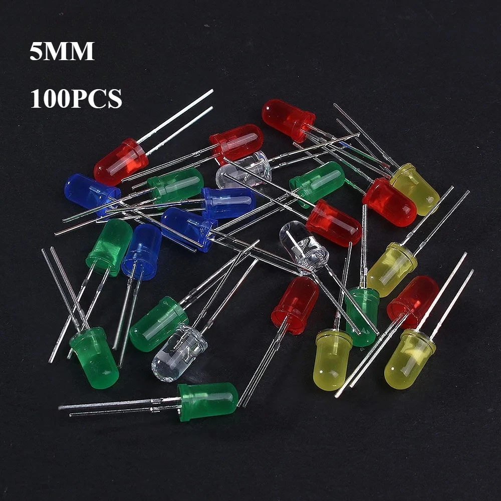 100Pcs 5MM F5 LED Diode Kit Ultra Bright Light Super Emitting White Red Blue Green Yellow LED Lamp Diode Assortment LED Diode