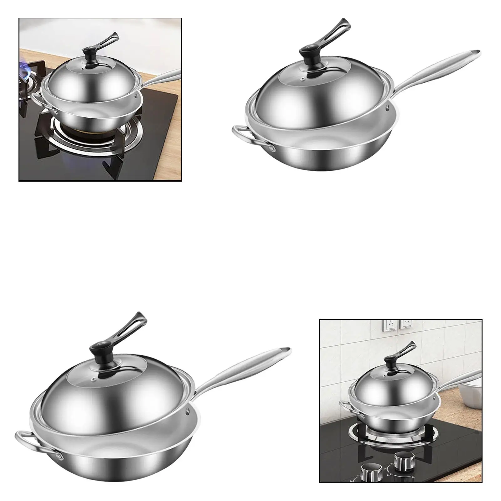 

Ergonomic Stainless Steel Stir Fry Pan with Lid Versatile Cooking Pan Non-stick Skillet for Kitchen Use