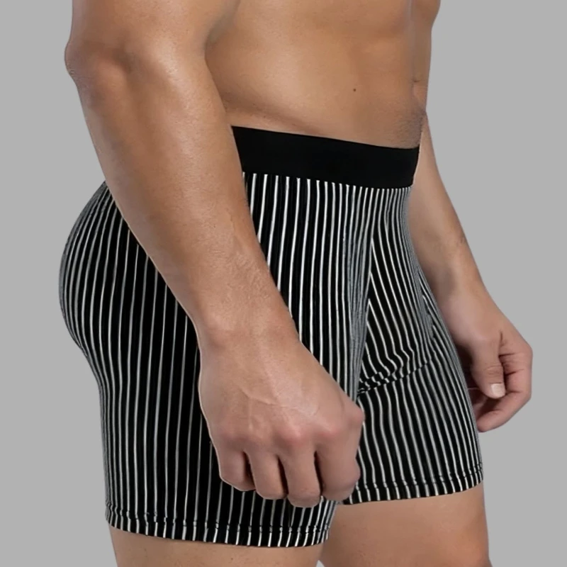 1/3 Pcs Men Vertical Striped Long Leg Boxer Briefs, Soft Breathable Anti Chafe Underwear for Daily Office Gym Casual Wear