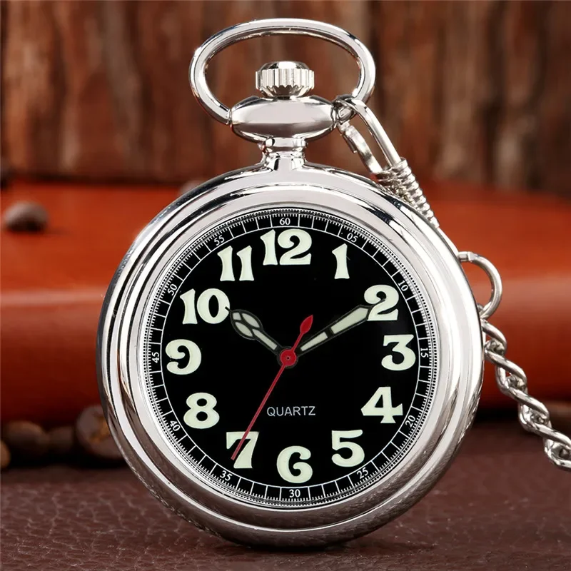 Antique Style Pocket Watch Luminous Arabic Numeral Dial Black/silver/gold Open Face Cover Quartz Movement Clock Pendant Chain