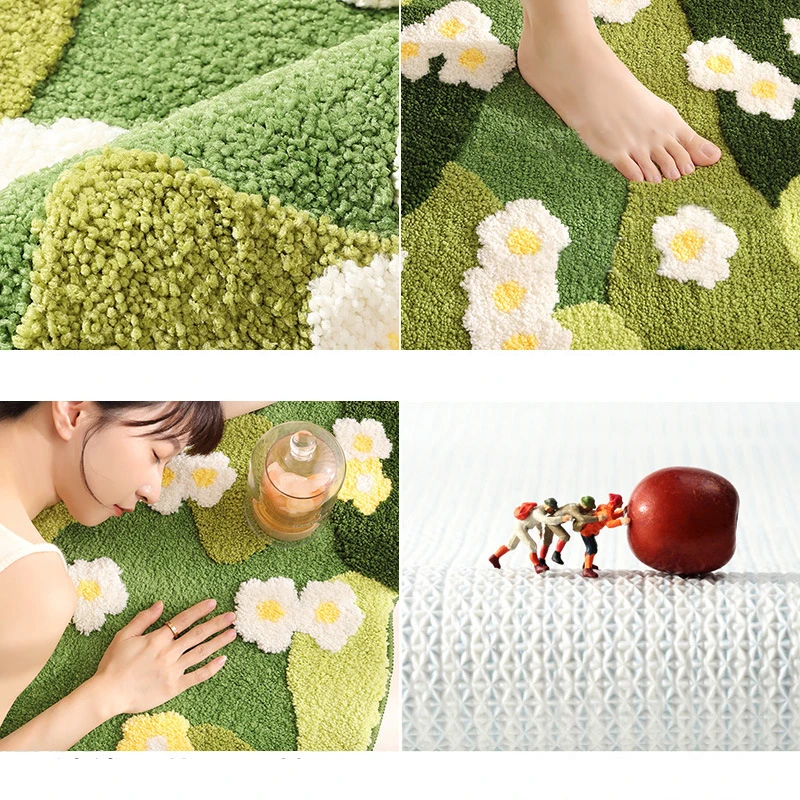 Handgetuft badkamertapijten, badmat, antislip, wasbaar, modern, microfiber, shaggy, slaapkamer, kinderkamer, groen