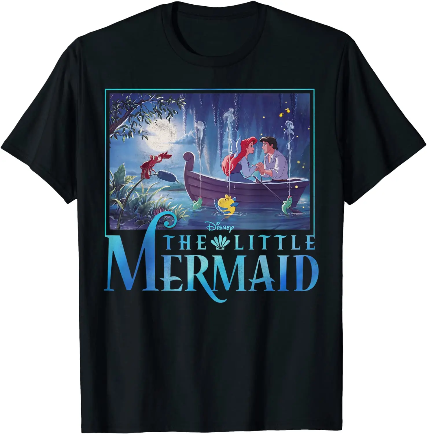 Disney The Little Mermaid Ariel & Eric Grotto Portrait T-Shirt  Anime Shirt  Harajuku Womens Graphic T Shirts Mens T Shirts