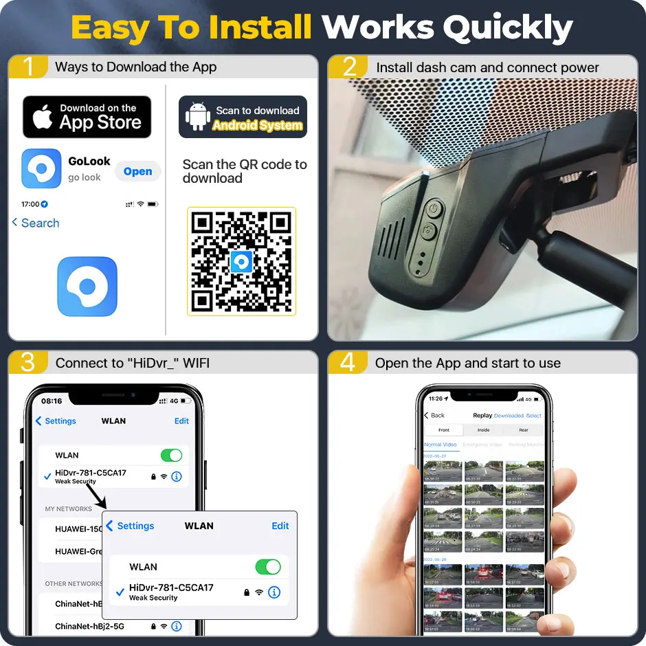 GreenYi 5G WiFi 2K Full HD Dash Cam جهاز تسجيل فيديو رقمي للسيارات القيادة مسجل فيديو 24H شاشة ركن السيارة للرؤية الليلية حلقة تسجيل لجميع السيارات