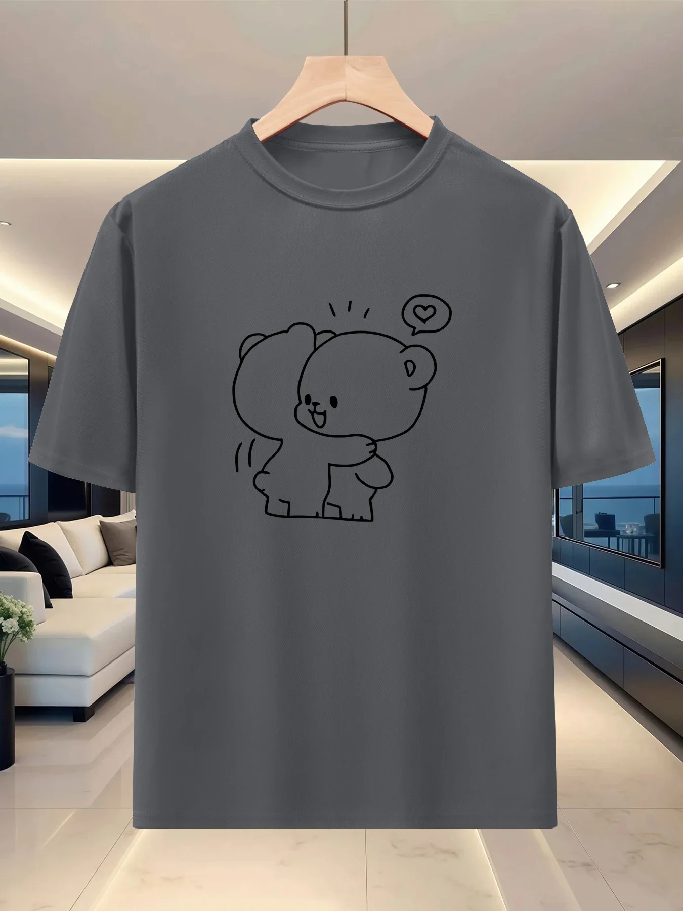 Summer Trend Light Luxury Personalized Men's Printed Round Neck Short Sleeve T-Shirt Cute Animal Cartoon Anime Graphic Tee Tops