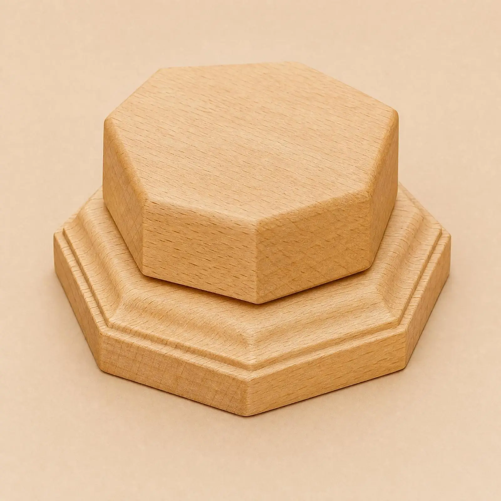 Solid Wood Display Pedestal for Ceramic Planter Stone Collectible Two Tier Beechwood Riser Stand for Shelf Decor