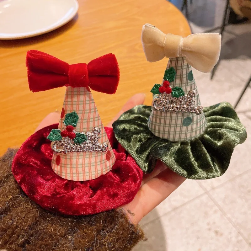 Jepit Rambut Topi Natal Anak Perempuan Jepit Rambut Natal Anak-anak Hiasan Kepala Pita Merah Hijau Aksesori Rambut Dekoratif Natal Wanita ZX07