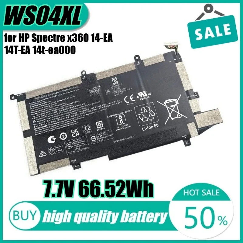 

7.7V 66.52Wh WS04XL Laptop Battery for HP Spectre X360 14-EA 14T-EA 14t-ea000 L97352-2D1 HSTNN-DB9Z