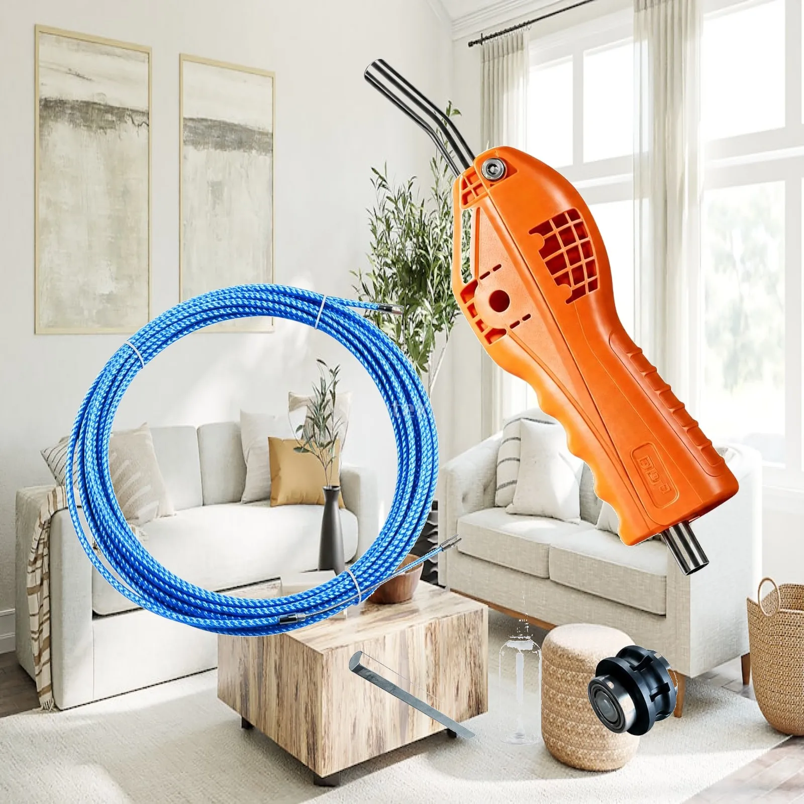 Electric Wire Puller Tool with Stainless Steel Tube and Spring Head for Electricians Conduit Routing in Tight Spaces