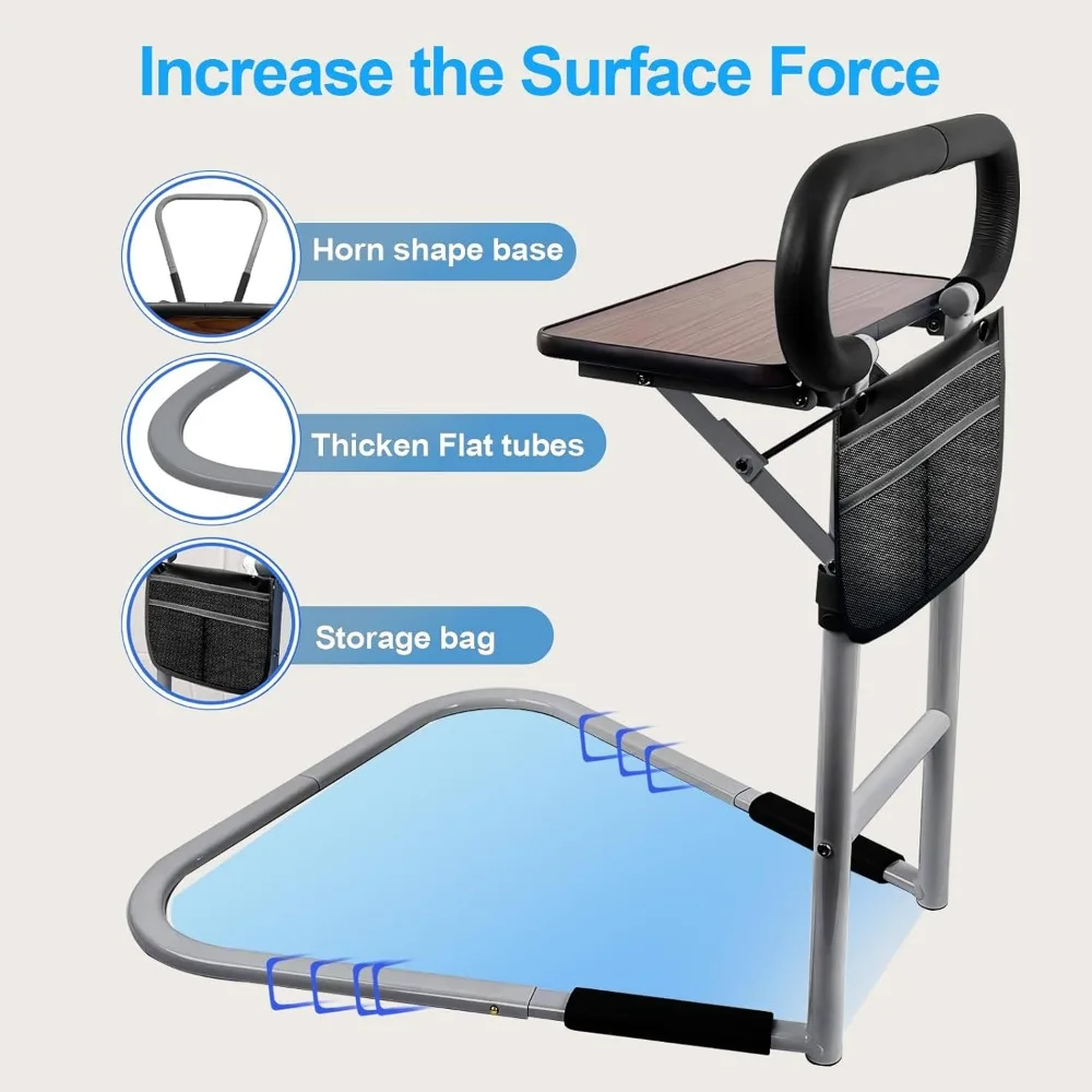 Складная поручня для кровати со столом и сумкой для хранения для пожилых людей, беременных женщин, травм - для дома и ухода за больными