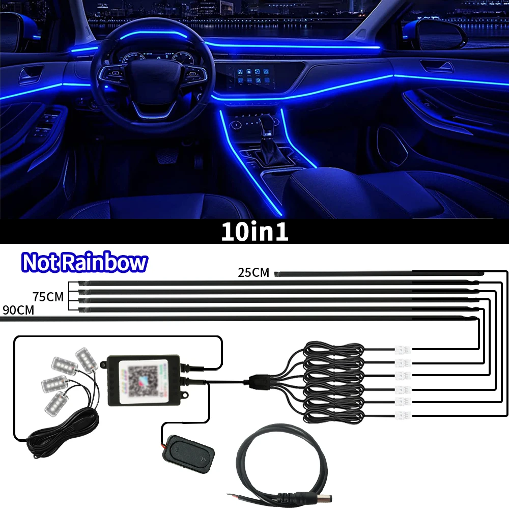 Symphony Car Ambient Lights Kit 18 in 1 LED Interior RGB APP Control Acrylic Guide Strip Light Auto Atmosphere Lamp image 3