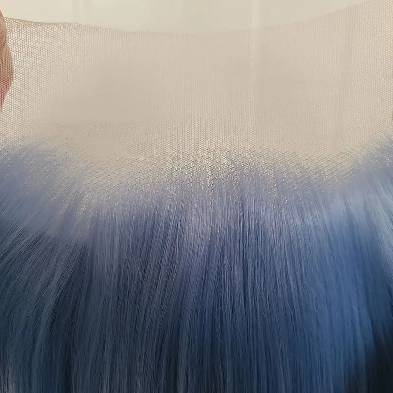 Wig rambut lurus biru muda sintetis 13x4 Wig renda depan kualitas tinggi serat tahan panas garis rambut alami untuk Cosplay wanita