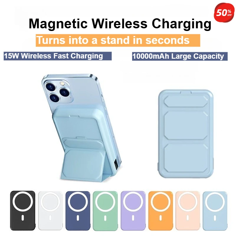 

10000mAh Magnetic Wireless Fast Charging PowerBank with Foldable Stand Portable External Auxiliary Battery for Magsafe IPhone 16