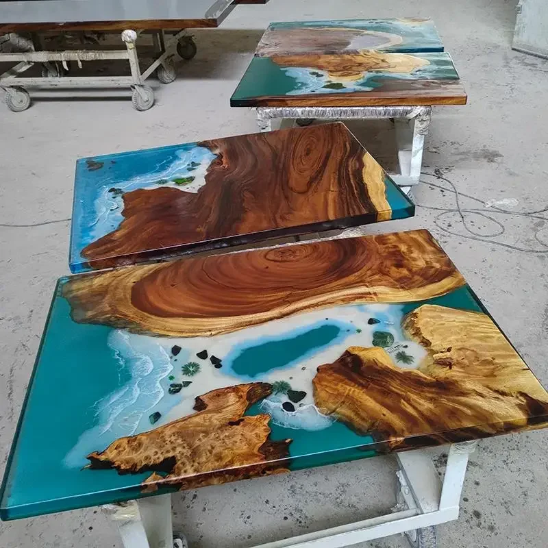 Epoxy Resin River Solid Wood Large  Creative Ocean Wave Tea Table Walnut Wood  Large Plate Table