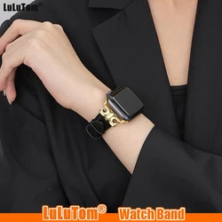 Calfskin Oil Wax Leather Strap For Apple Watch Band S10 Ultra 2 49mm IWatch 9 8 7 6 SE 5 38/40/41/42/44/45/46mm Luxury Bracelet