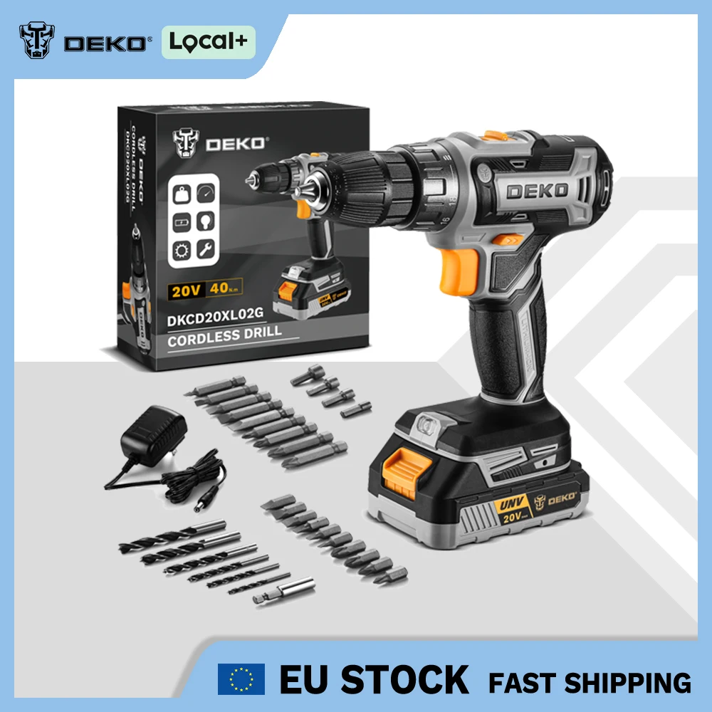

DEKO Cordless Drill Tool Kit Set: 20V Power Drill Tool Box with Battery Electric Drill Driver
