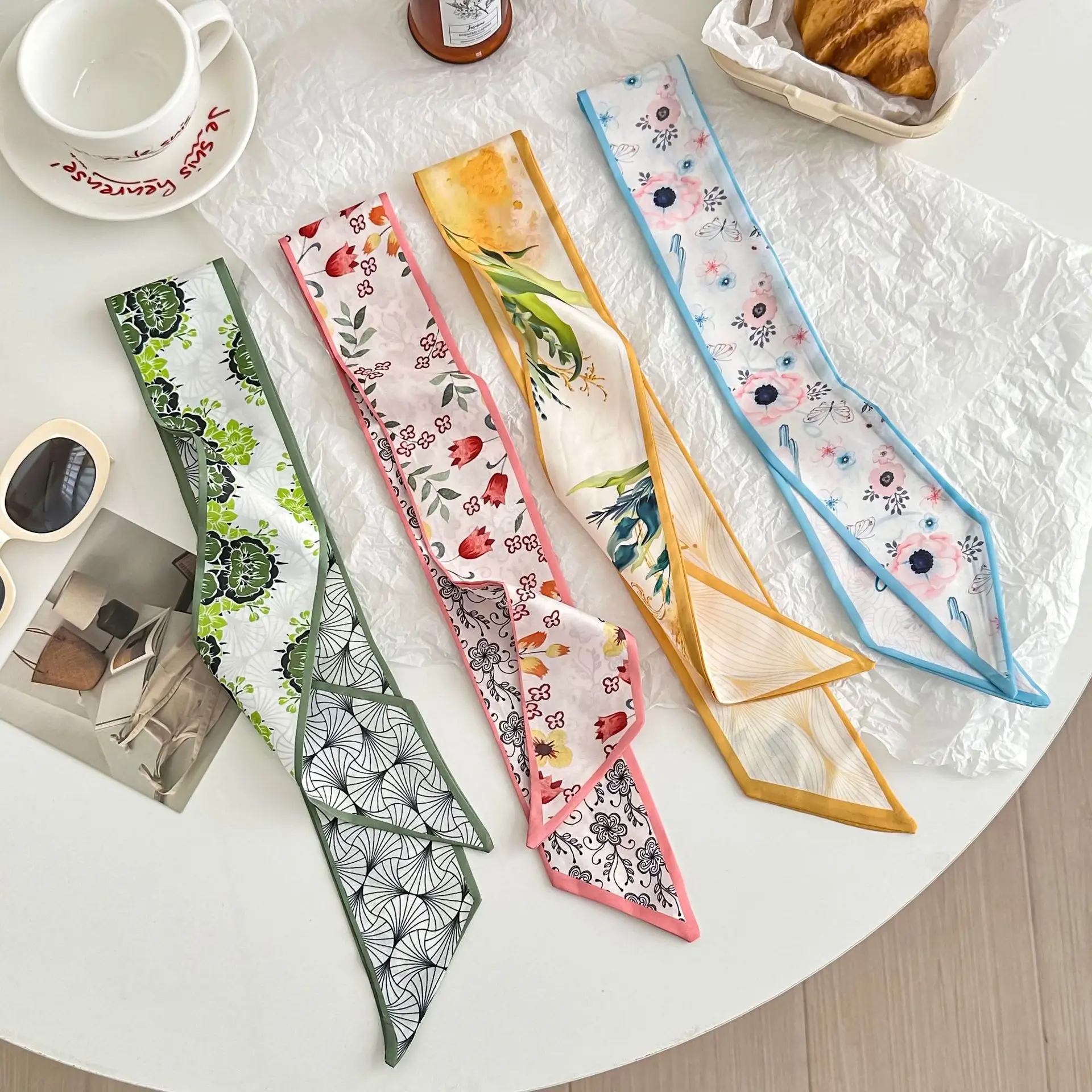 

Long New Floral Scarf Bag Tie Ribbon Multifunctional Head Scarf Braid Hair Band Decorative Bandana Waist Belt