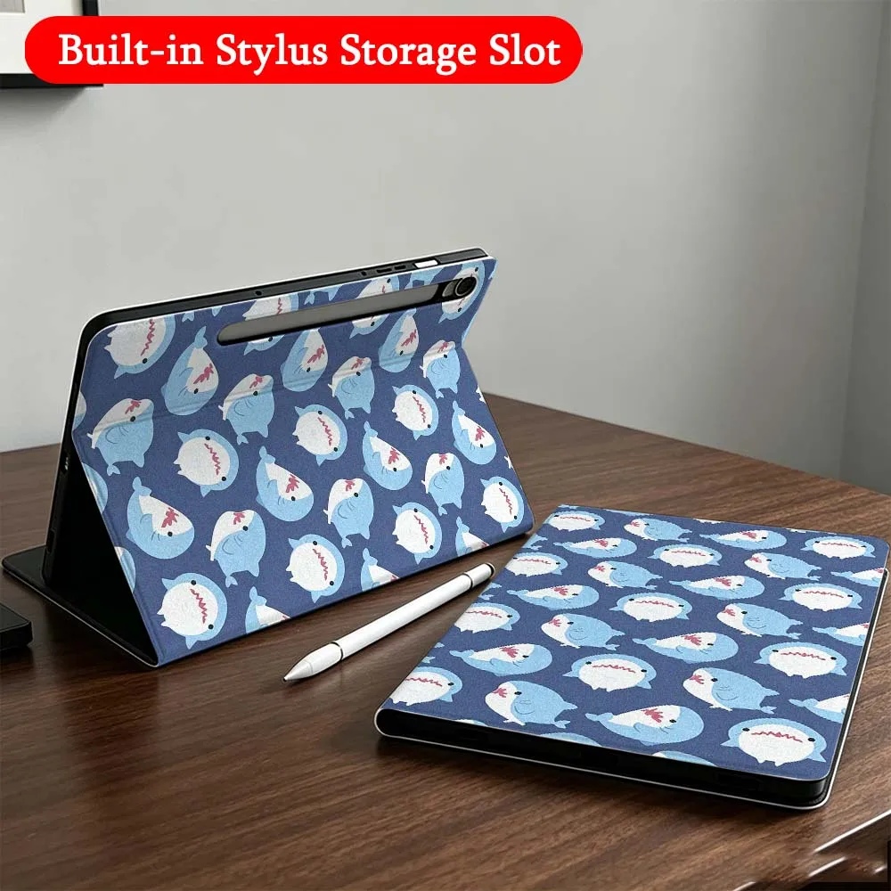 Cartoon Shark Cat For Samsung Galaxy Tab A7 A8 A9 A11 S6 S7 S8 S9 S10 S11 FE Plus Folding Automatic Sleep/Make Tablet Case