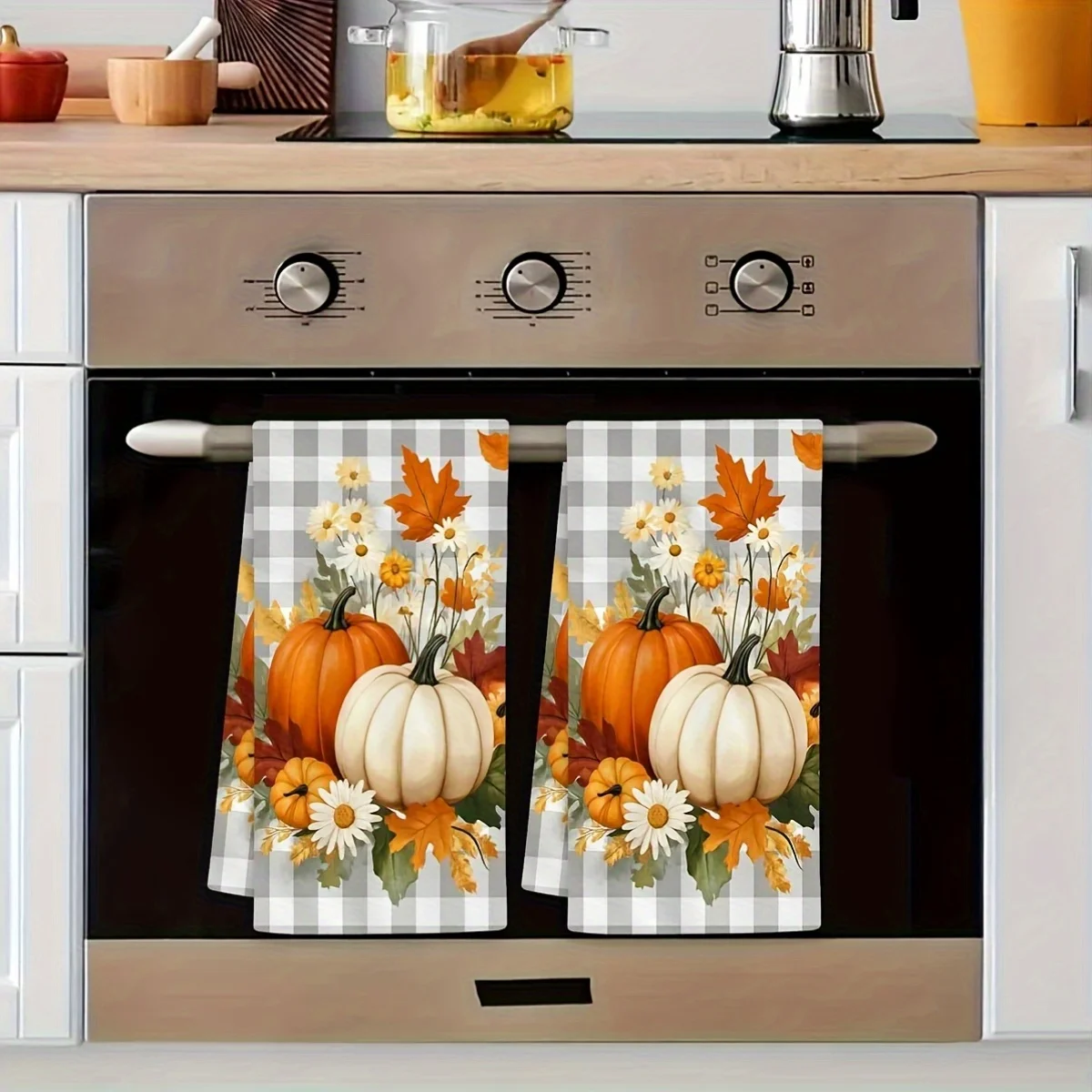 2-Pack Fall Halloween Pumpkin Fall Floral Pattern Kitchen Towel for Home Decor, Dish Towel Set