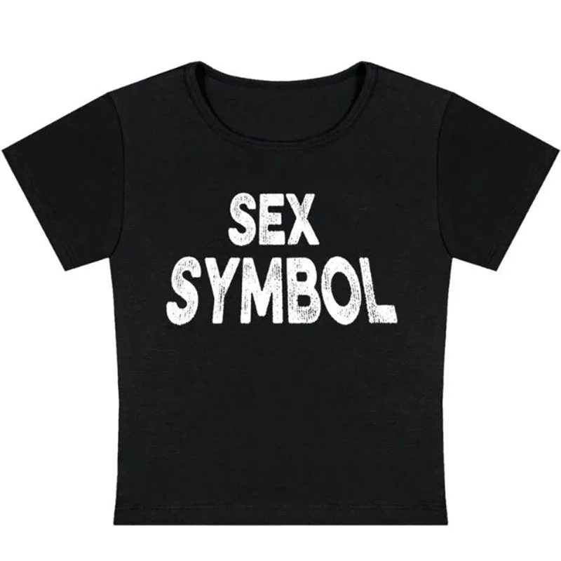 SEX SYMBOL Y2k Letter Prints Aesthetics Baby Tee Summer Girl Crop Tops Retro Harajuku Goth Cute Short Sleeve T-shirts Streetwear