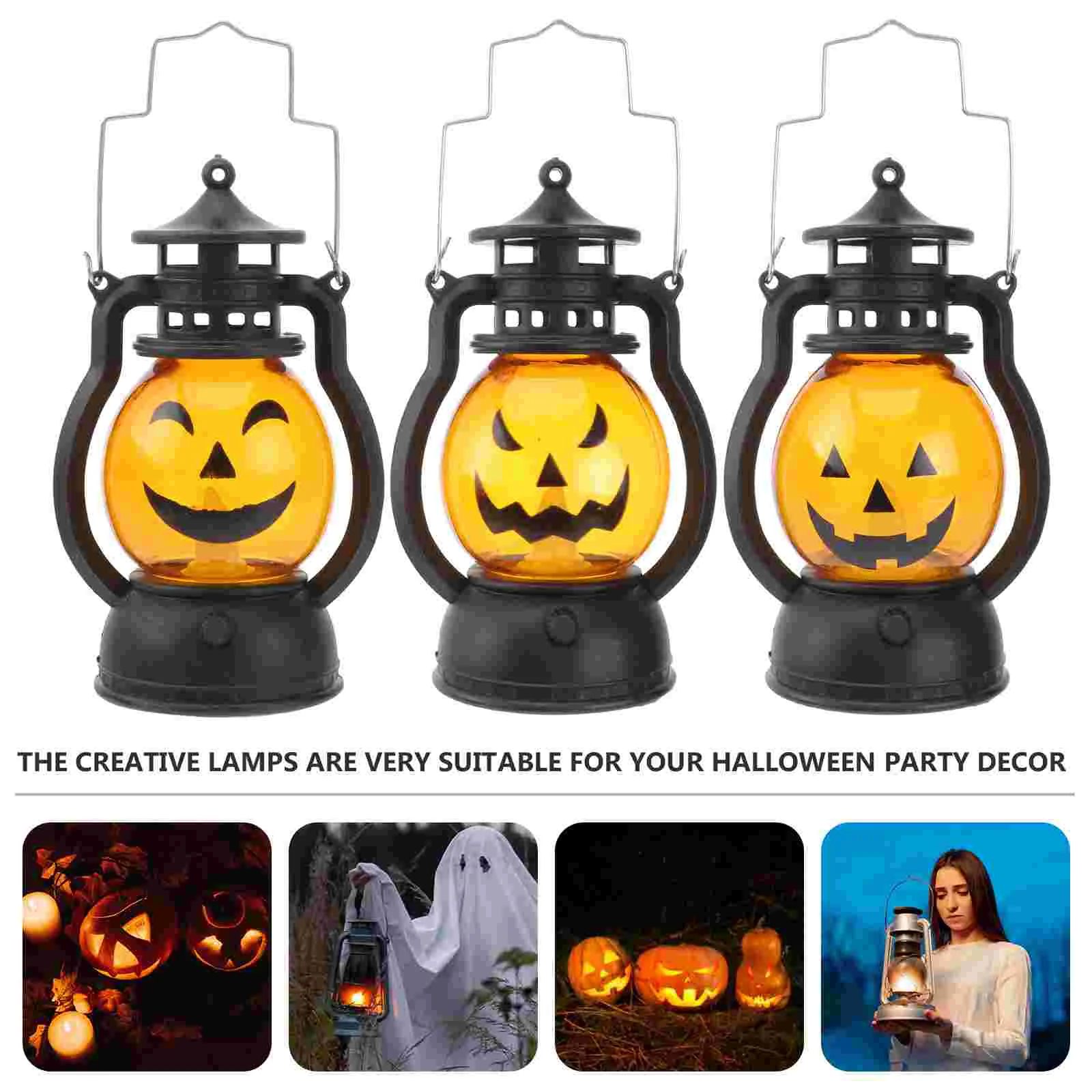 3 Pcs Party Lamp Prop Pumpkin Skull Lantern Decor Halloween Decorations Decorate Decorative Lights Black Plastic