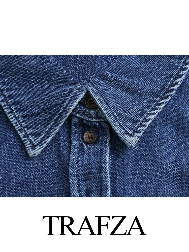 TRAFZA 2024 autunno inverno Vintage Denim cappotti moda donna manica lunga Streetwear giacche coreane allentato colletto rovesciato