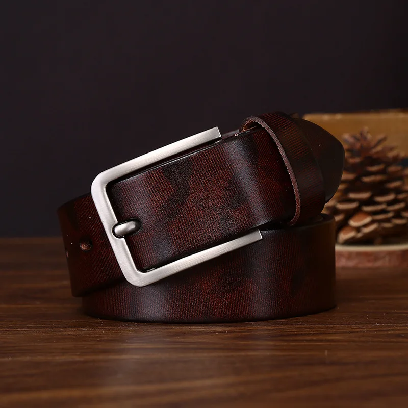 

Персонализированный модный жаккардовый ремень из воловьей кожи первого слоя для мужчин, простой повседневный ремень для брюк из натуральной кожи в стиле ретро для мужчин