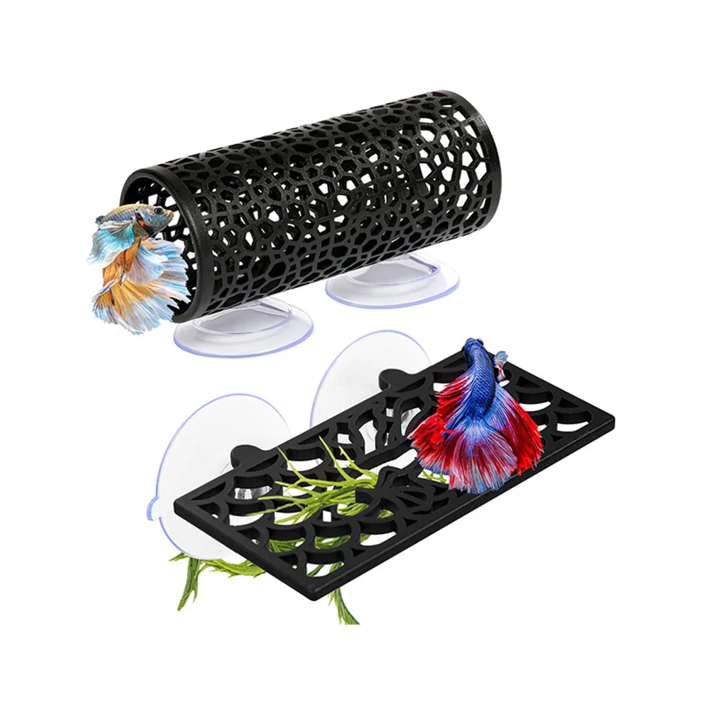 2pcs Betta Fish Bed Tunnel Hollow Hidden Hammock Sleeping Resting Tube With Suction Cup Fish Tank Accessories Small Fish Shrimp