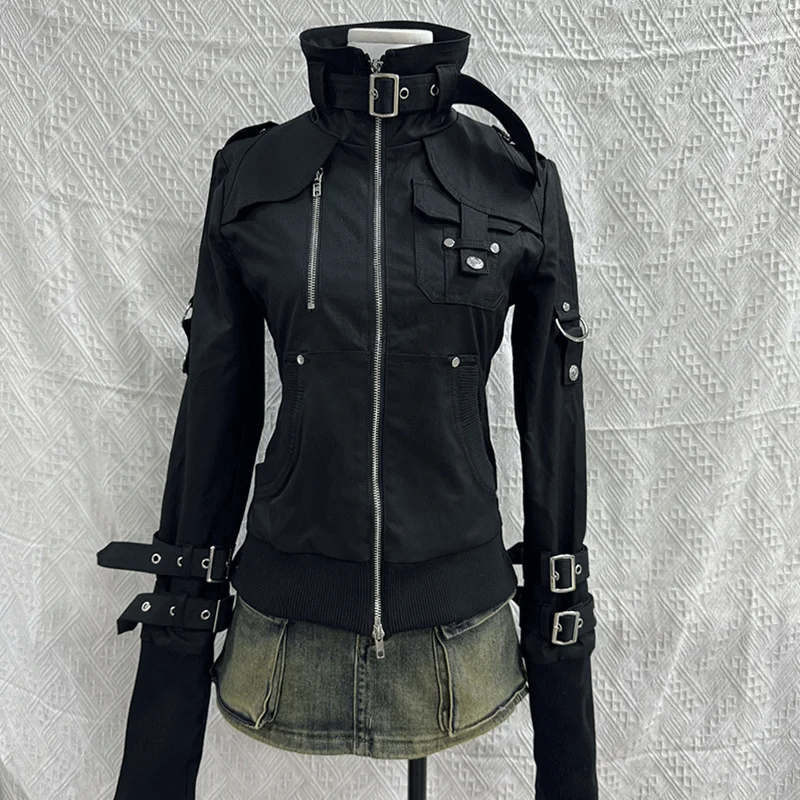 

Gothic Vintage American Black Jackets Early Autumn Slim Fit Coat Women Y2K Aesthetic High Street Casual Simple Tops Harajuku