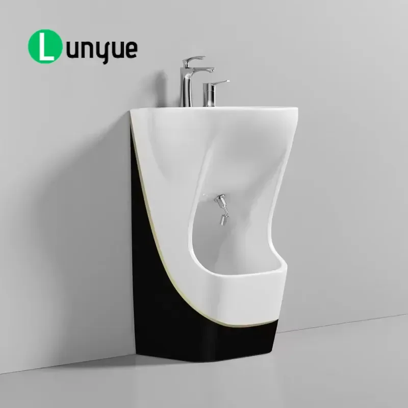 Elegant Porcelain Foot Bath Basin with Gold Line Base Contemporary Ceramic Wudu Sink for Muslim Ablution Lavender Design