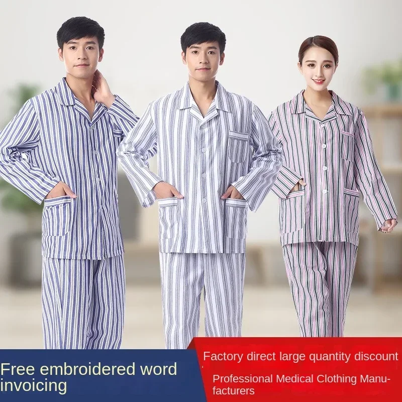 فساتين مستشفى قطنية للرجال والنساء ، زي موحد للمرضى ، بدلة بأكمام قصيرة ومنقسمة ، بأكمام طويلة ، بيع بالجملة