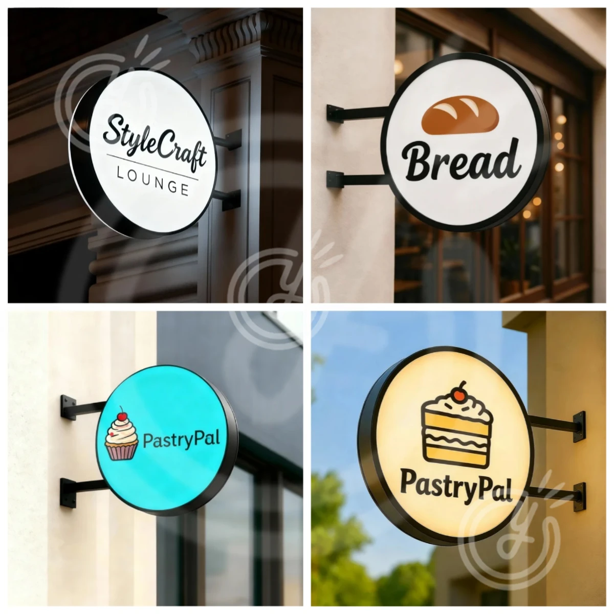 لافتة خارجية مستديرة مخصصة مزدوجة الجوانب وصندوق مضيء وشعار منقوش على شكل دائرة إعلان مقهى خفيف للأعمال